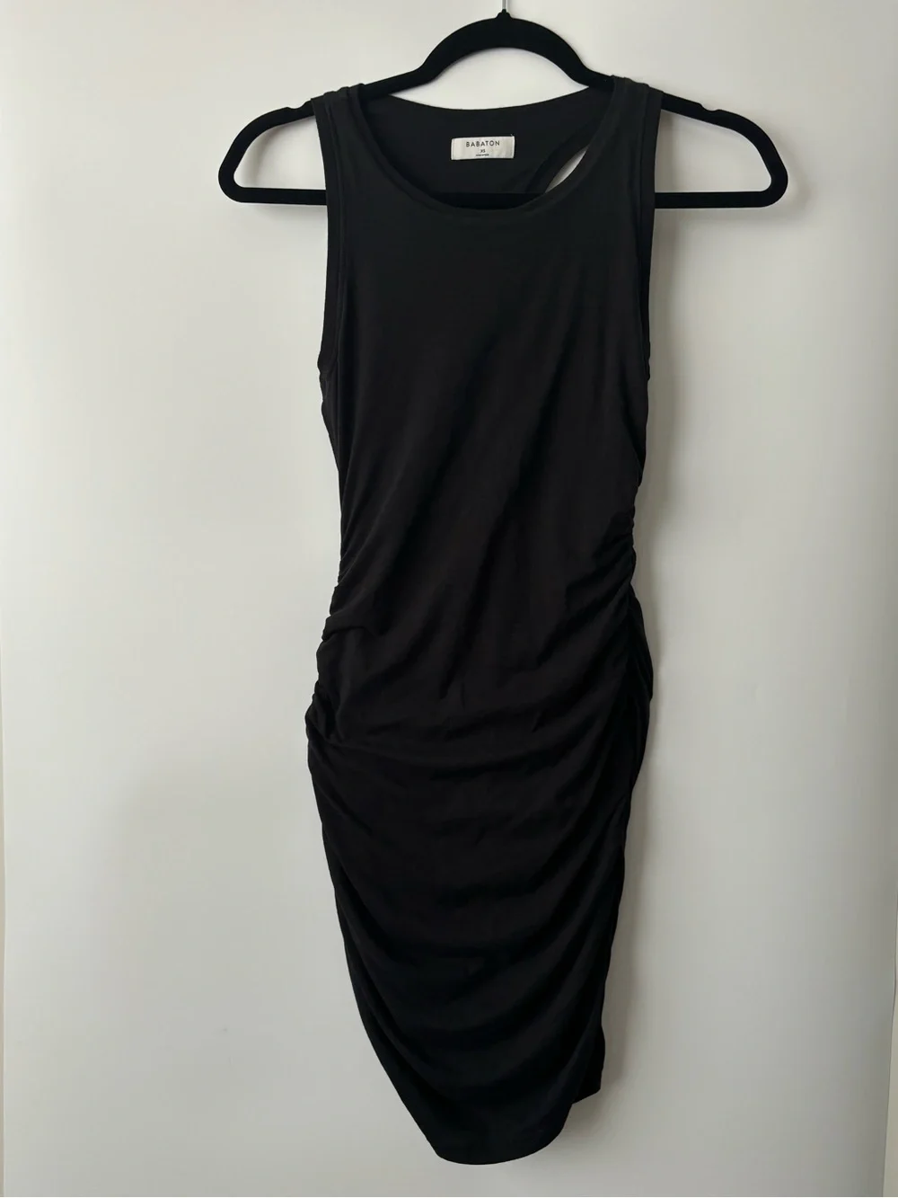 Babaton Aritzia Contour Ruched Racer Mini Dress Hourglass Bodycon  Black Size XS - Picture 2 of 10